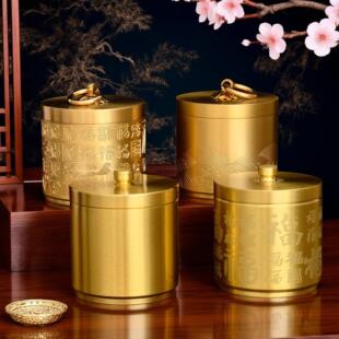 办公室防飞灰烟 纯黄铜百福带盖子烟灰缸家用客厅金属轻奢创意个性