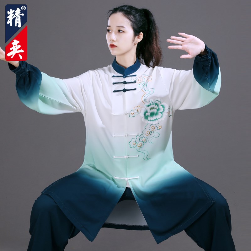 速发太极术装新款洋男渐变牡丹手绘武服表演服气太极拳练功春