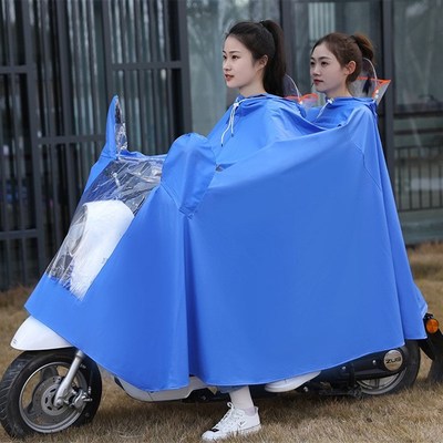 现货速发电动机车双人雨衣电动车款亲子透明加大加厚母子长款全身