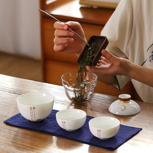禅语功夫b旅行茶具快客杯一壶三杯户外随身便携收纳包陶瓷喝茶装