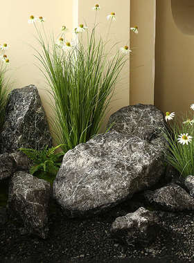 仿真玻璃钢黑山石庭院假石头室内造景摆件道具楼梯转角假山景观