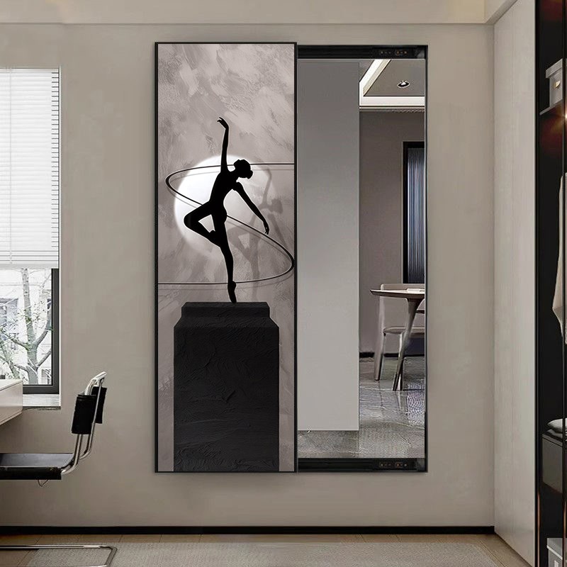 高级感隐藏式f推拉全身镜子卧室隐形试衣镜装饰画走廊穿衣镜挂墙