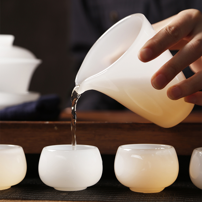 玉瓷主人杯功夫小茶杯茶碗品茗杯白单个玉石N琉璃杯子茶具盖碗公