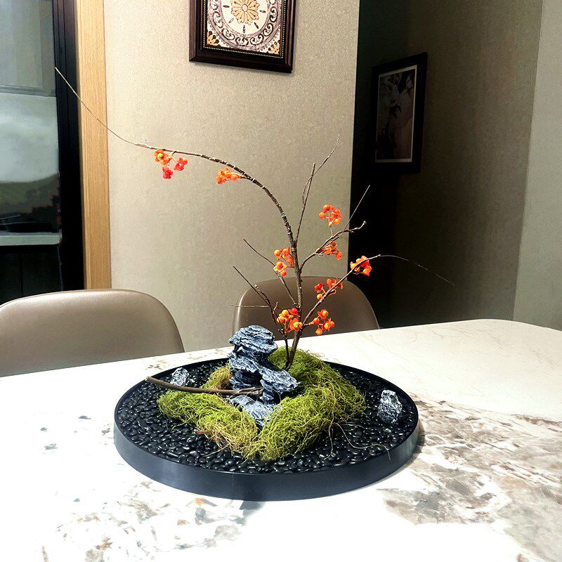 酒店大圆桌f中间转盘摆花餐桌摆件中式桌花创意芯装饰品景摆设