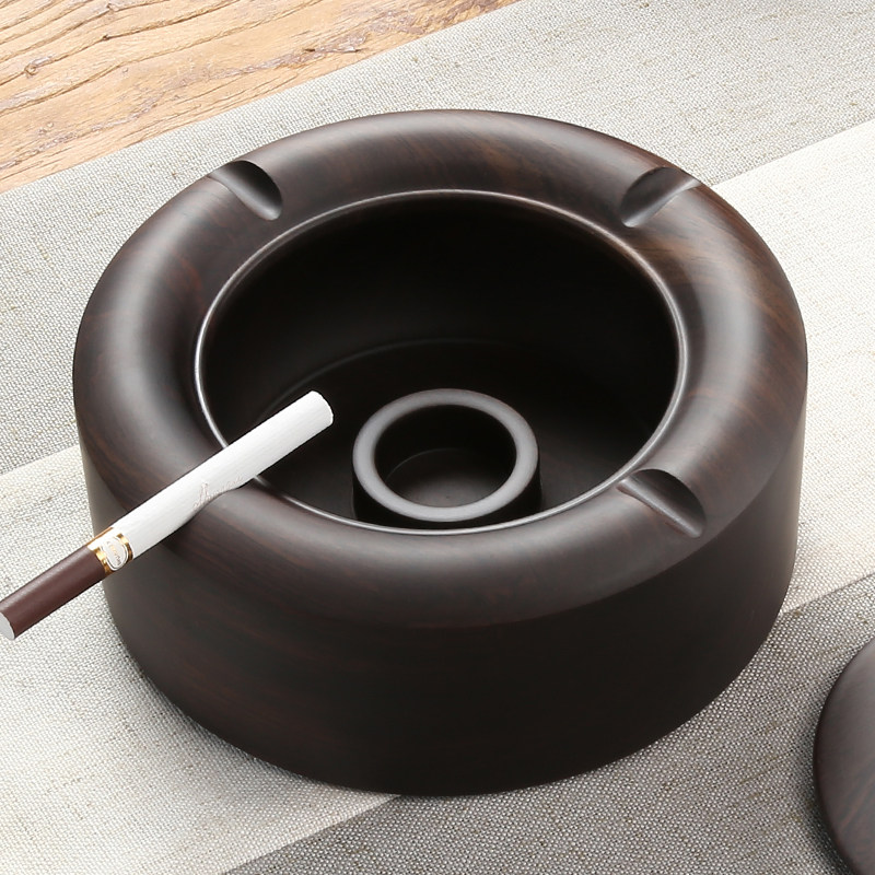 复古黑檀a实木中式带盖烟灰缸木质创意个性潮流大号家用客厅防飞