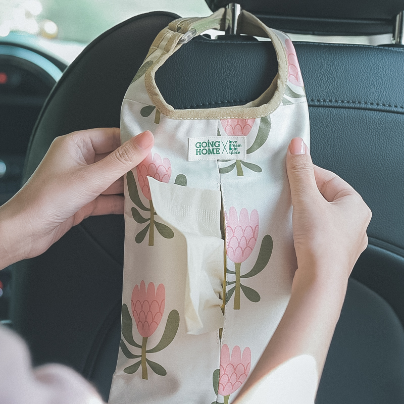 清新布艺车载纸巾挂袋汽车u车内专用座椅后背挂式抽纸盒车用收纳