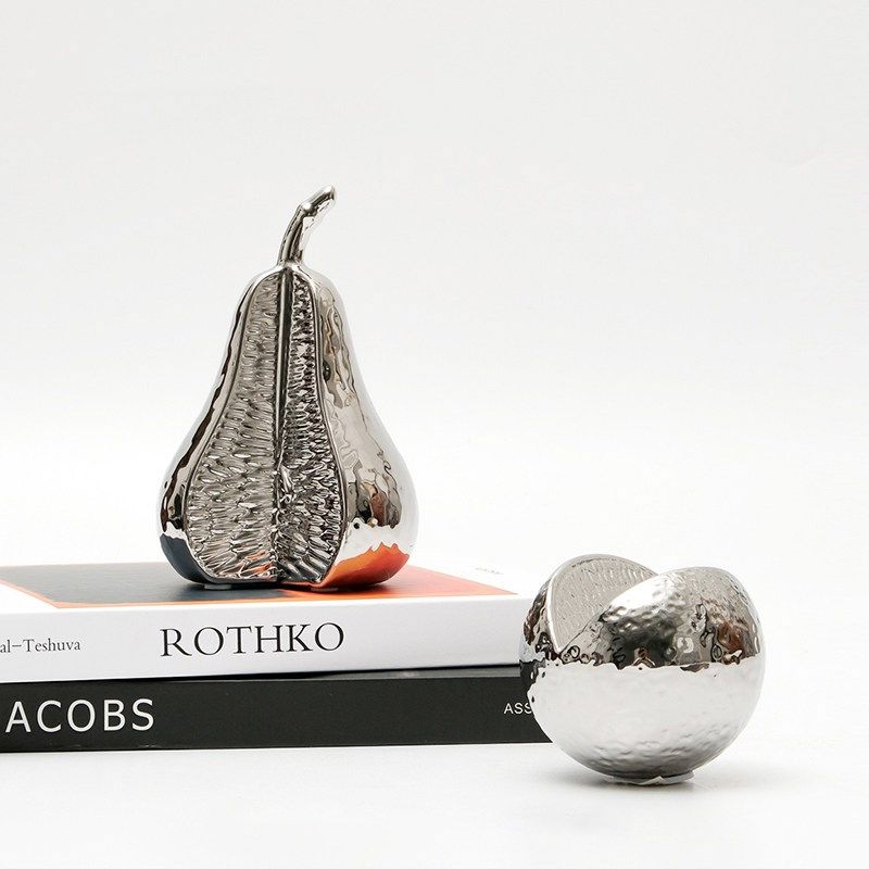 金色银色轻奢电镀陶瓷梨子橘子彷真水果样板房厨R房桌面装饰品摆,家居饰品,桌面摆件,淘宝优惠券,粉丝福利购,淘宝优惠卷