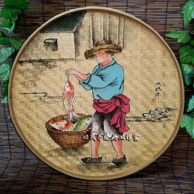 手绘簸箕a画竹编装饰画饭店农庄餐馆农家乐装饰挂件墙壁挂饰墙饰图片