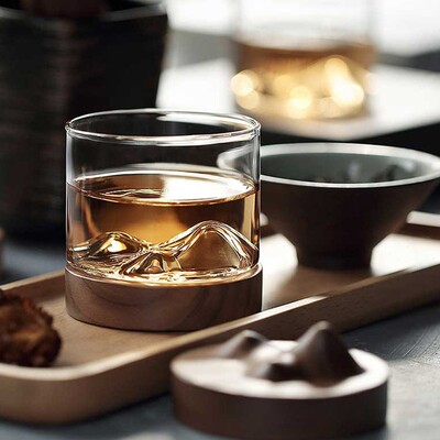 木笙玩物日式山脉杯耐热玻t璃峦山杯透明泡茶杯小山品茗杯主人杯