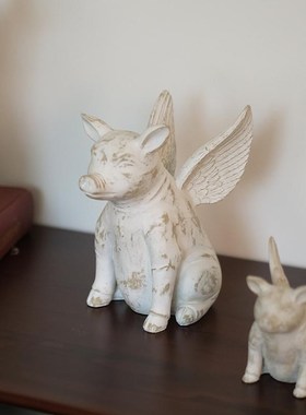 闻森家居复古手工l可爱小猪天使摆件雕塑桌面创意送礼装饰品手机