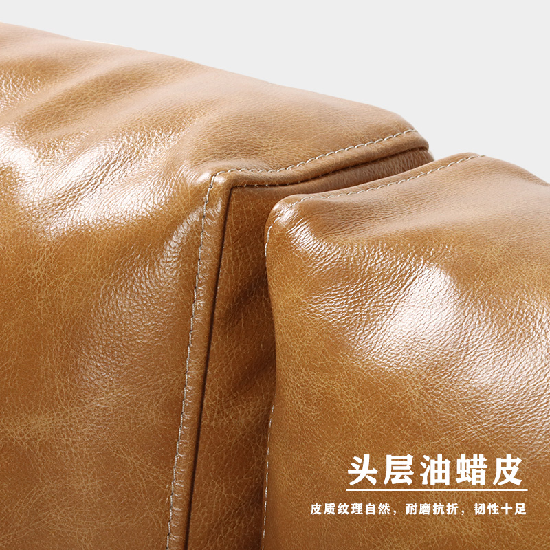 真皮床头靠垫头层油蜡皮牛皮棕咖色床靠背M软包卧室轻奢羽绒大靠