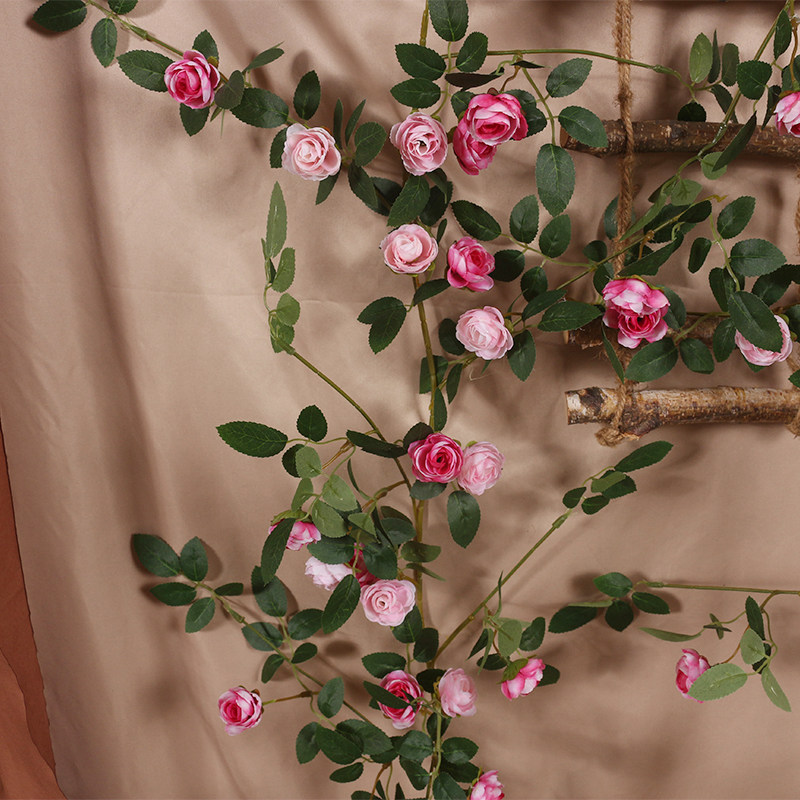 加长款假花仿真藤蔓花小茶苞藤条小清新粉色遮丑花V藤装饰管道遮