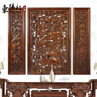 实木中堂三件套家用客厅装饰画中式农G村玄关屏风竖屏香樟木雕挂