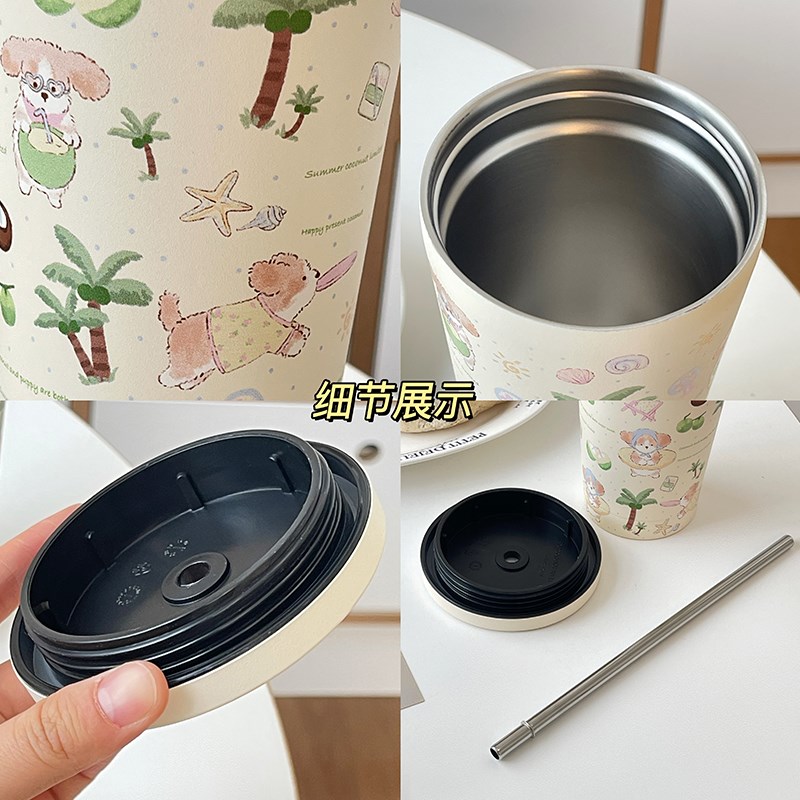 吸管杯女生高颜值随手杯学生便携牛奶咖啡大O容量不锈钢保温杯水