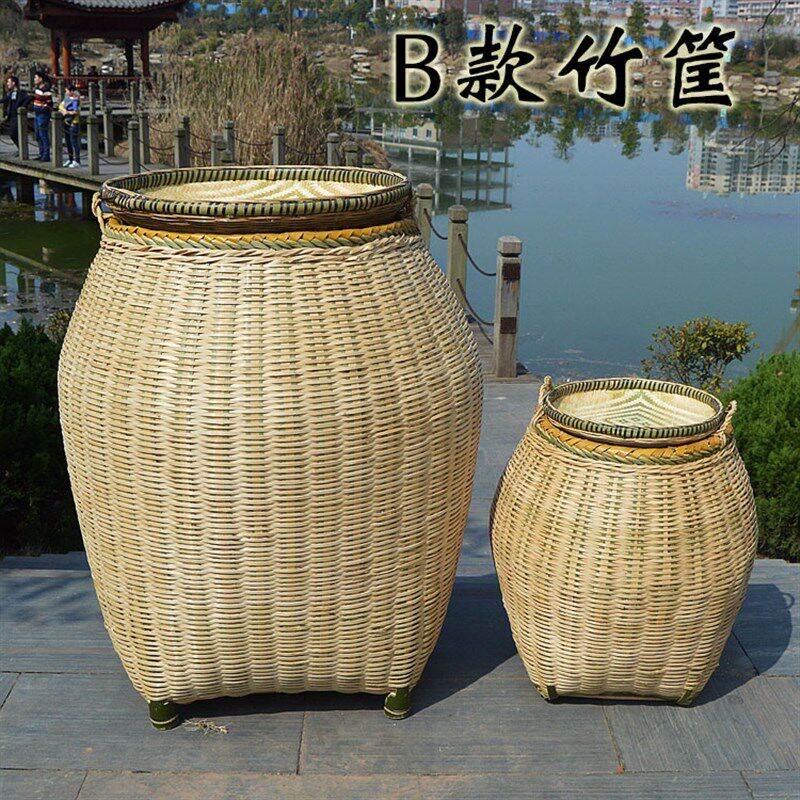 包邮手工竹编筐精致大茶叶篓子超市F饭店展示收纳篮竹箩筐抬篓新