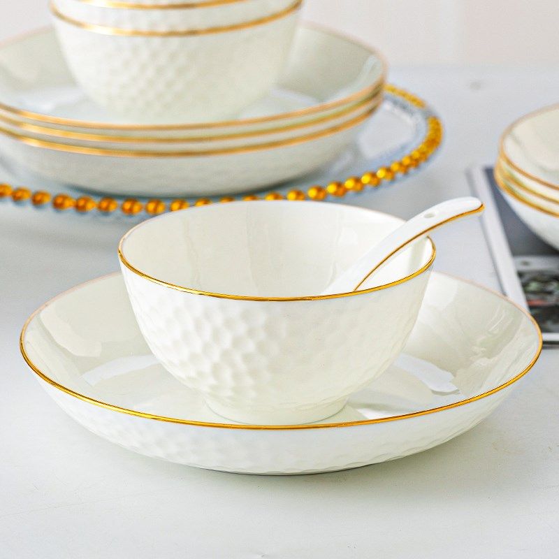 盘子菜盘家用陶瓷盘子深盘创意欧式金H边餐盘加厚碗套装碗盘组合,餐饮具,盘,淘宝优惠券,粉丝福利购,淘宝优惠卷