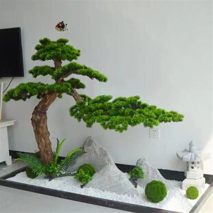 迎客松仿真树大型假树楼梯下装饰造景摆件酒店橱窗罗W汉松绿植盆