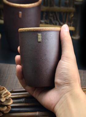 小翁缸杯喝水翁缸茶杯粗瓷水翁杯水瓮杯小瓮缸Q水杯陶瓷杯复古带