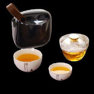 可携式 功夫旅行茶具l快客杯户外随身收纳包一壶三杯羊脂玉瓷泡茶