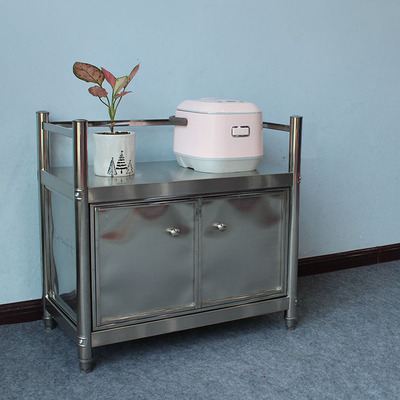 66高不锈钢微波j炉置物架带柜门二层家用储物架收纳货架落地餐边