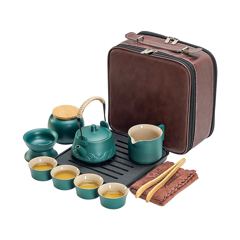 便携式旅行茶具小套装一壶四杯带茶盘户外露营P泡茶壶茶杯带收纳