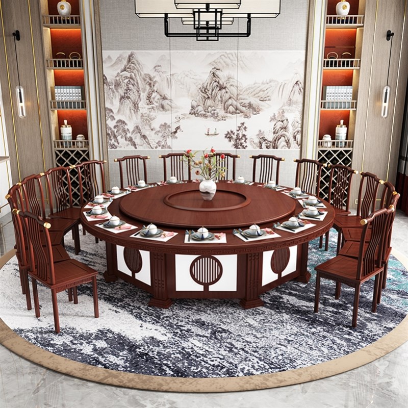 速发转斐罗酒店餐桌火式大圆桌饭店包厢带电动圣盘简约电磁炉中锅