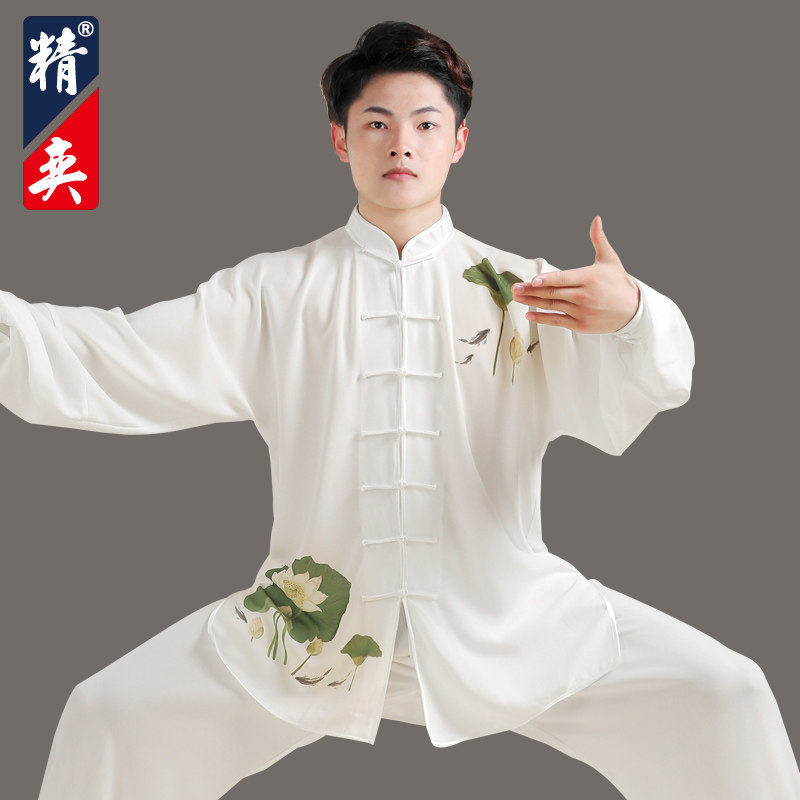 速发太极服新款荷花印花太极拳服装练功服男武术表演服夏季薄款精