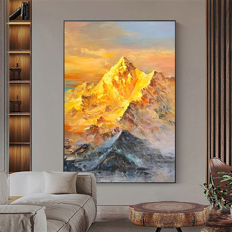 速发手绘油画玄关装饰画日照金山挂画大芬村高级感现代简约轻奢肌