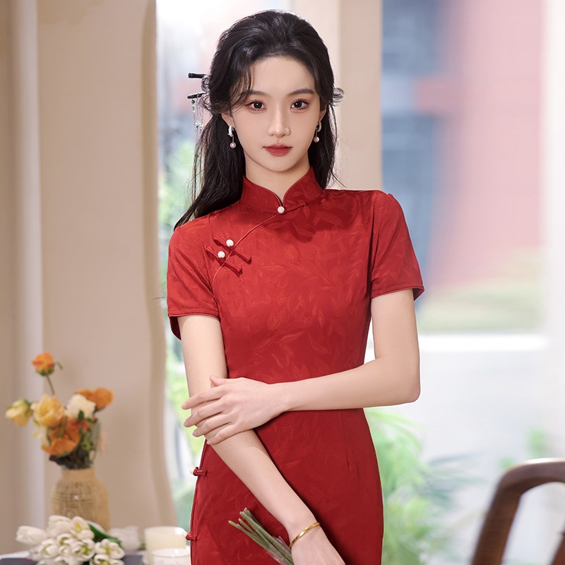 速发高考送考红色旗袍夏季新款复古回娘家年轻款敬酒服日常气质高