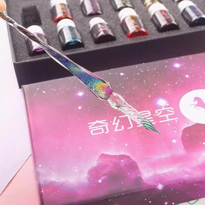 速发玻璃笔星空蘸水钢笔水晶笔古风仙气彩墨流沙笔高颜值学生礼品