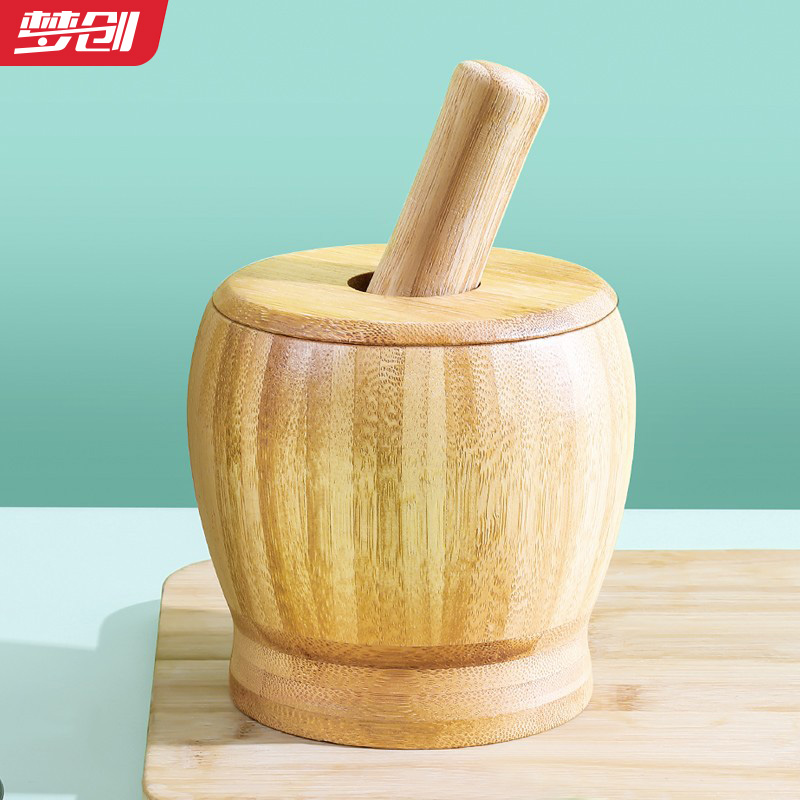 速发老式蒜臼子家用罐动研蒜器竹捣碎手非实木蒜泥捣药罐擂钵捣磨