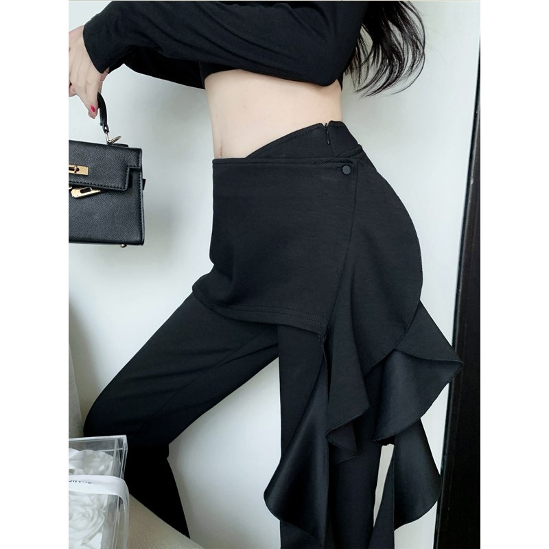 速发色娜假两件荷叶边新款黑娜休闲卸装气质设计感可拆裤微
