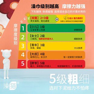 速发搓澡洗男通用搓泥双面灰细砂成人搓粗背家用搓澡巾泓纳