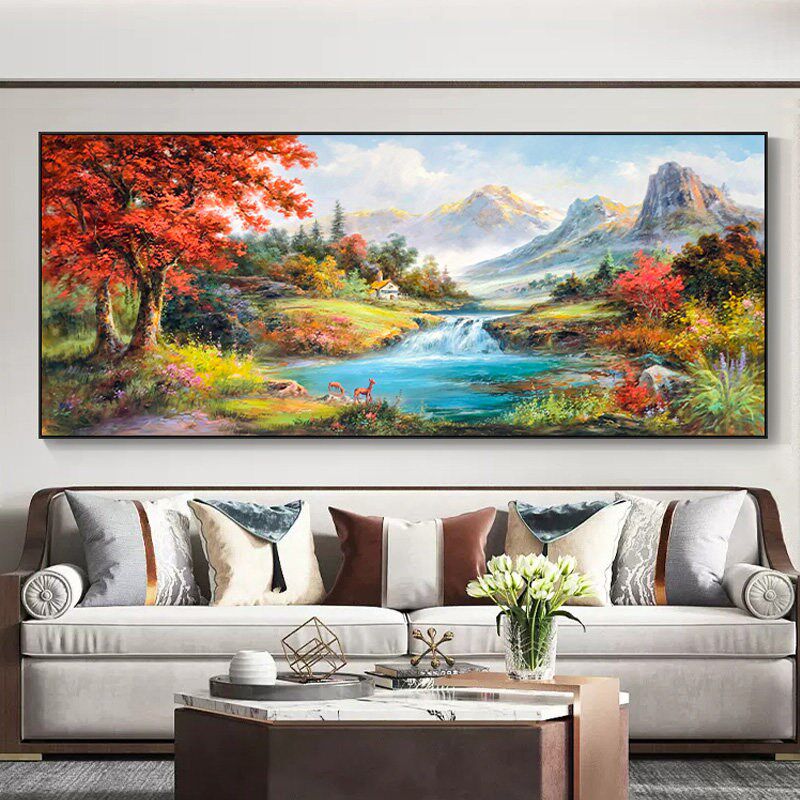 速发欧式客厅装饰画手绘油画聚宝盆风景沙发背景墙招财美式挂画大