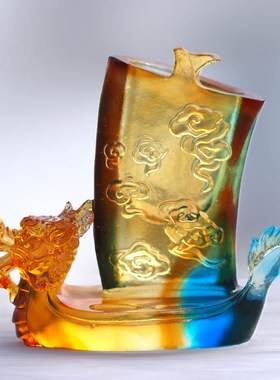 速发琉璃台办龙舟笔筒桌面摆件意公书房前创居家摆放朋友送礼工艺