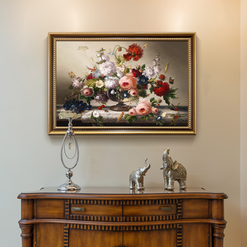 速发欧式纯手绘油画花卉走廊壁画客厅挂画玄关装饰画餐厅美式古典