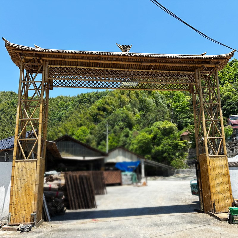 速发竹门楼户外庭院别墅花园装饰中式仿古凉子竹亭竹架拱园菜桥竹