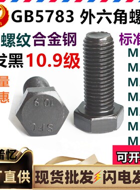 速发上标10.级外六角头螺栓高黑色GB875全牙螺纹M6M8M124发强度螺