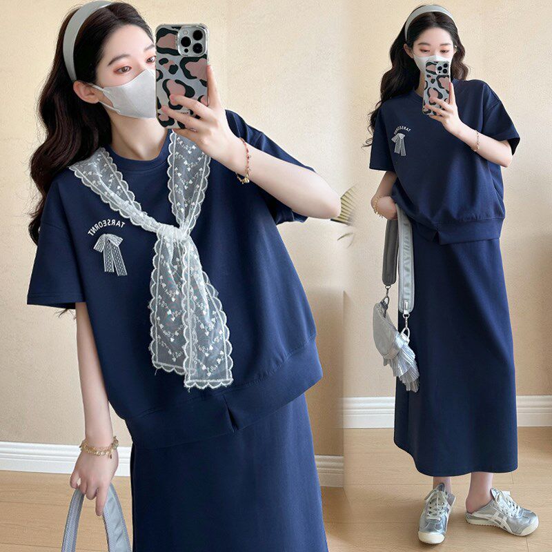 速发孕妇时尚套装夏季新款减龄休闲孕妇装夏装半身裙T恤怀孕期两