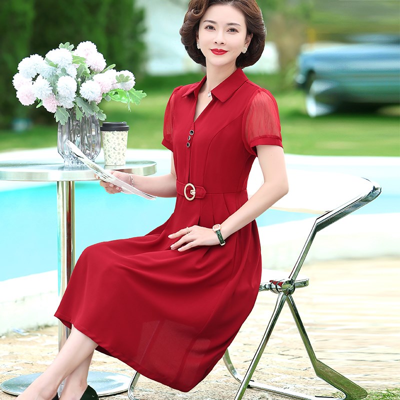 速发母亲节洋气年轻妈妈夏装时尚中长款连衣裙中老年气质收腰中年