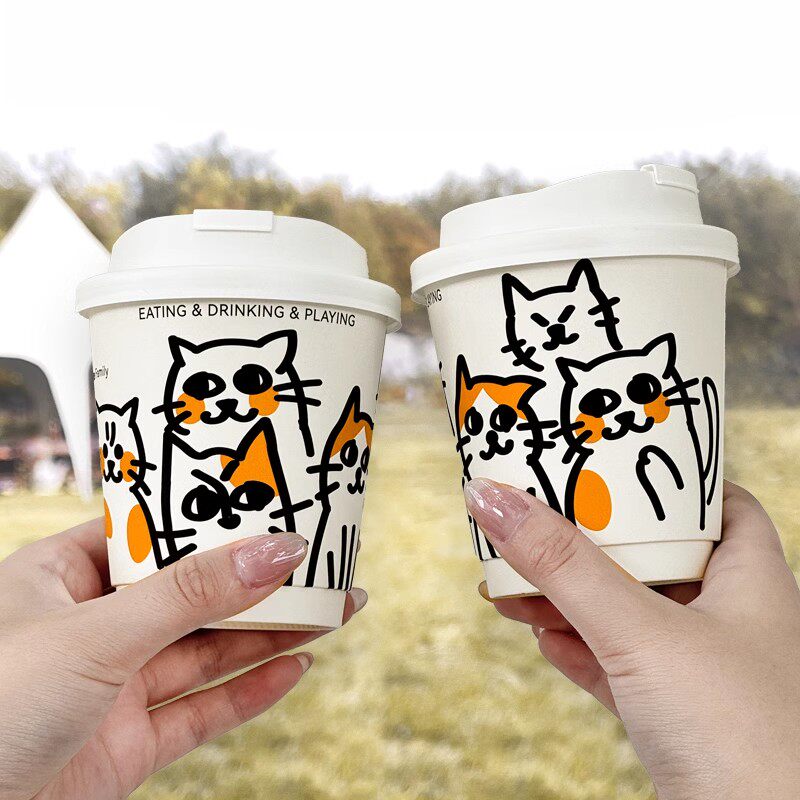 速发咖啡杯子1杯一次性带盖奶茶家用商用专纸包外带热打0盎司