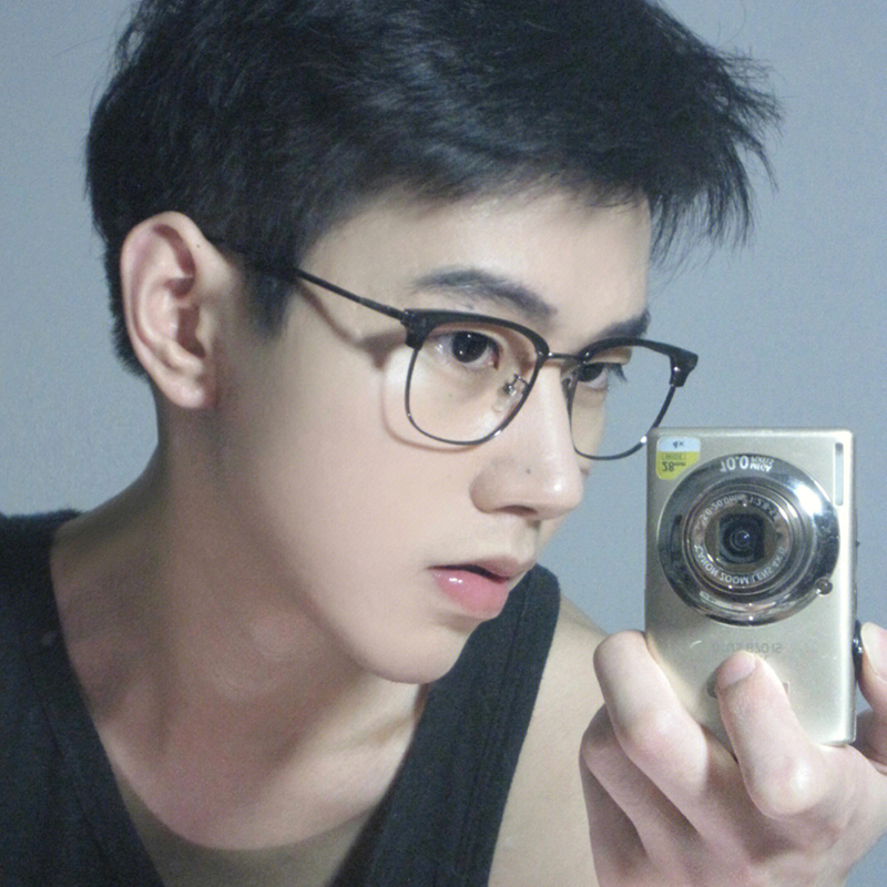 速发痞帅半框男近视光配度数防蓝光大脸斯文败类理工男平可眼睛架