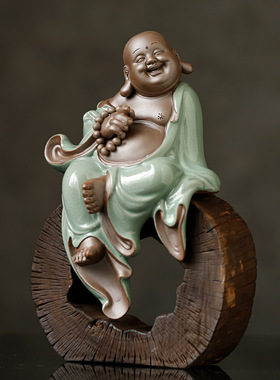 速发陶瓷弥新佛摆件招财笑佛勒中式禅意客厅玄关博古桌办公室装饰