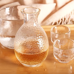 玻璃酒壶f酒杯套装 日式 一壶四杯家用清酒壶冰酒器锤目纹白酒杯现