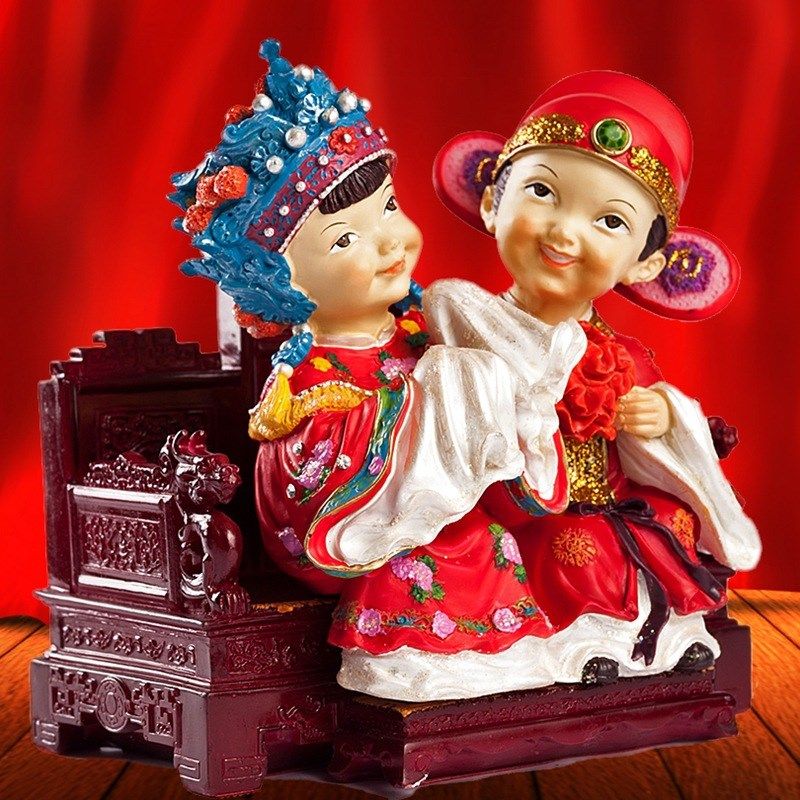 金石工坊新婚结婚礼物送闺蜜订婚纪念日创意情侣娃娃婚庆摆件