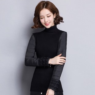 羽绒袖棉袖打底衫女冬袖子加厚毛衣配皮草马甲的针织内搭修身小衫