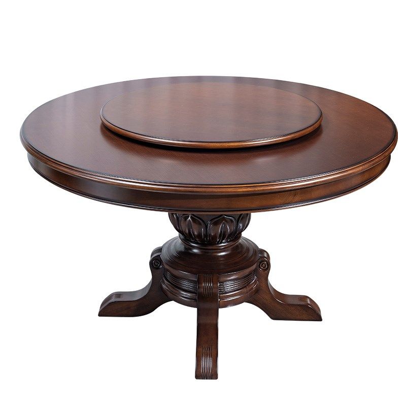 美式乡村实木餐桌椅组合家用欧式大餐桌圆形转盘胡桃木吃饭桌子