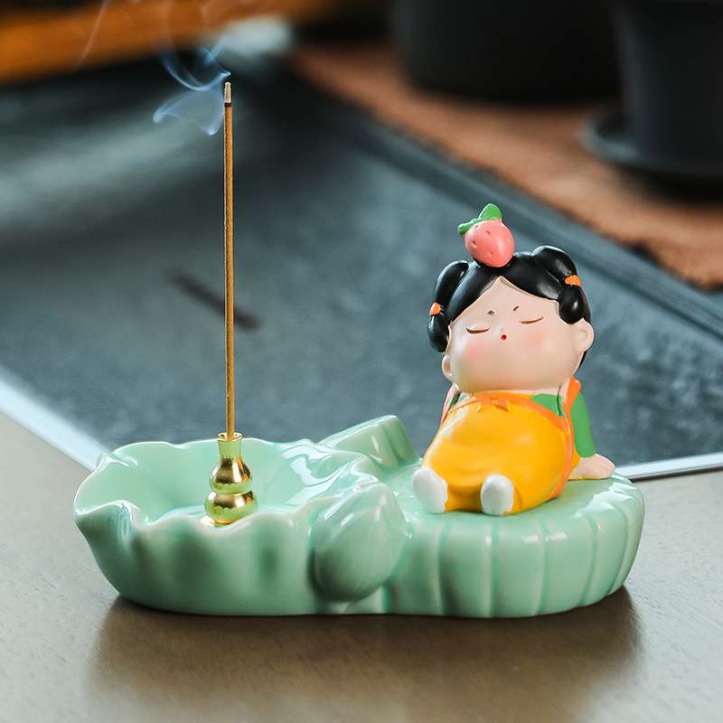 新款可爱唐仕女线香香插香拖桌面摆件办公室装饰品香道茶室香薰炉
