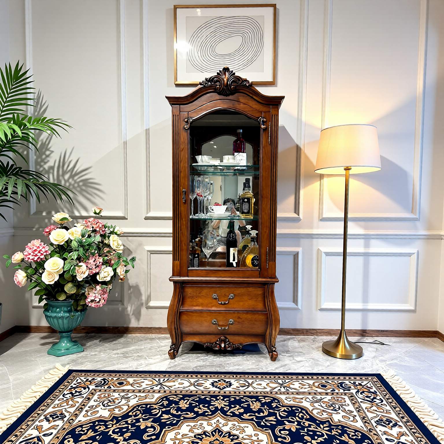 美式实木小酒柜客厅靠墙欧式复古玻璃装饰展示柜置物架餐厅餐边柜,住宅家具,酒柜,淘宝优惠券,粉丝福利购,淘宝优惠卷