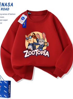 NASA疯狂动物城2尼克朱迪红色新年衣服冬季加绒男女童本命年卫衣